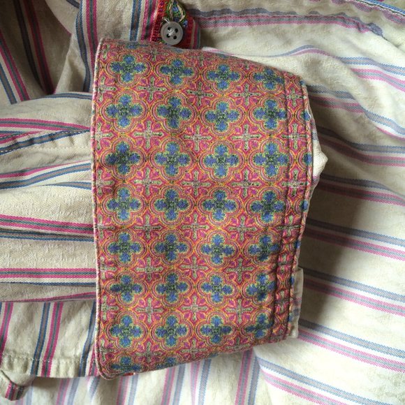 Robert Graham Striped Button Front Shirt Medium Multicolor Contrast Flip Cuffs - Picture 7 of 9